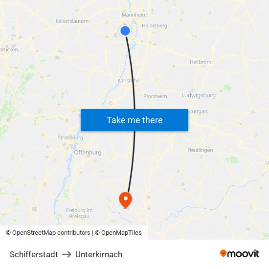 Schifferstadt to Unterkirnach map