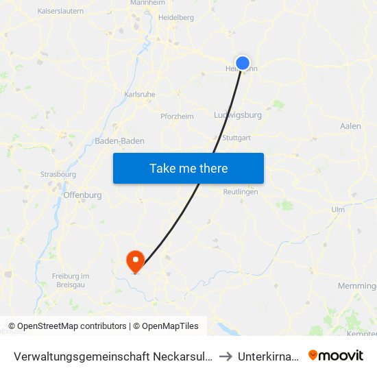 Verwaltungsgemeinschaft Neckarsulm to Unterkirnach map