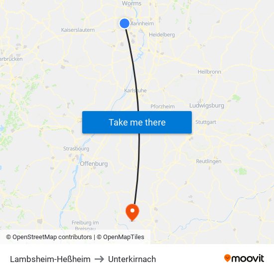 Lambsheim-Heßheim to Unterkirnach map