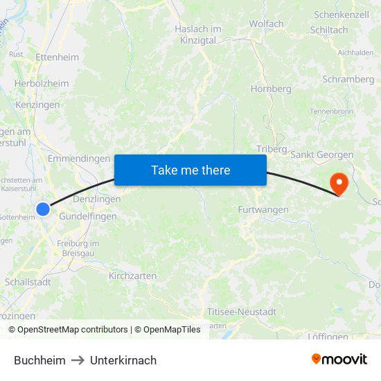 Buchheim to Unterkirnach map