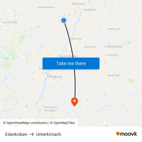 Edenkoben to Unterkirnach map