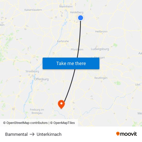 Bammental to Unterkirnach map