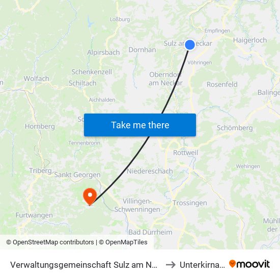 Verwaltungsgemeinschaft Sulz am Neckar to Unterkirnach map