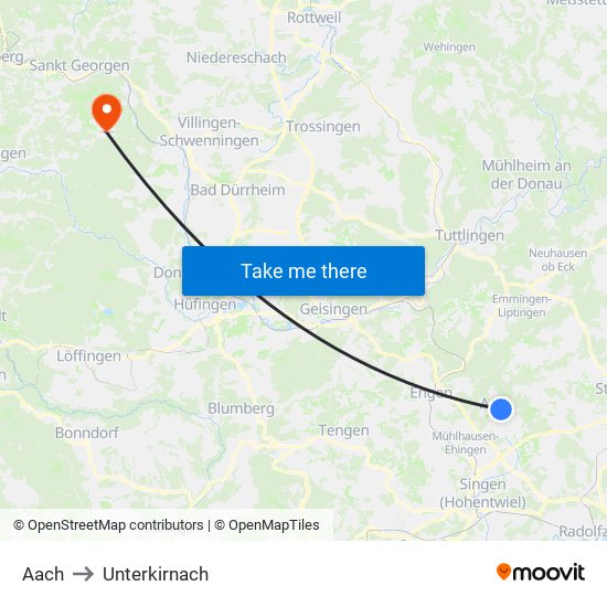 Aach to Unterkirnach map