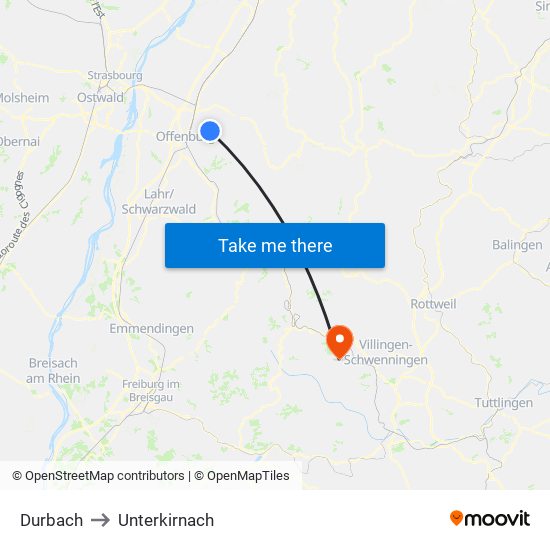 Durbach to Unterkirnach map
