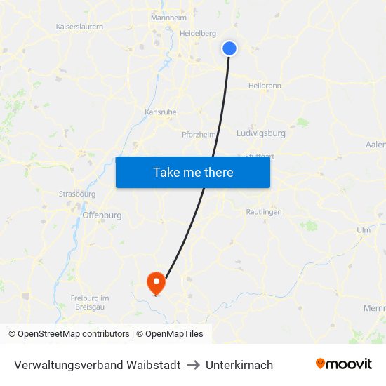 Verwaltungsverband Waibstadt to Unterkirnach map