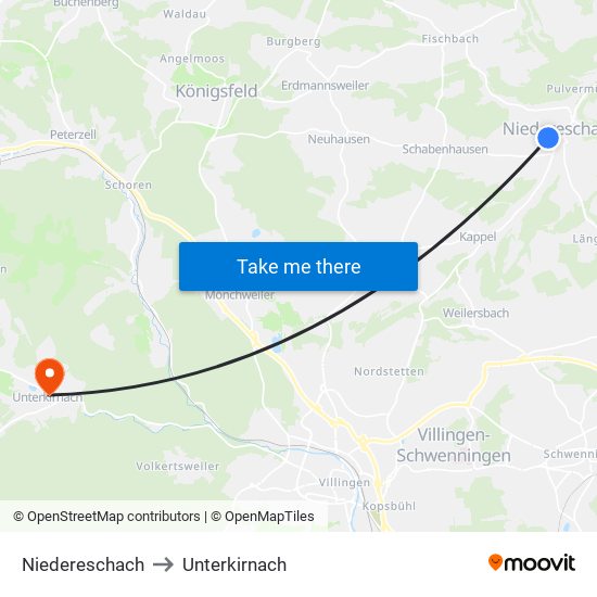 Niedereschach to Unterkirnach map