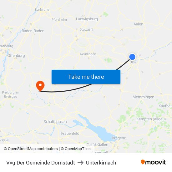 Vvg Der Gemeinde Dornstadt to Unterkirnach map