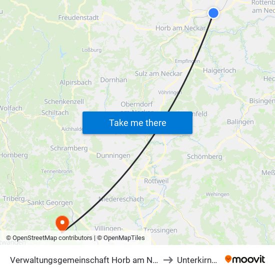 Verwaltungsgemeinschaft Horb am Neckar to Unterkirnach map