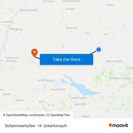 Schemmerhofen to Unterkirnach map