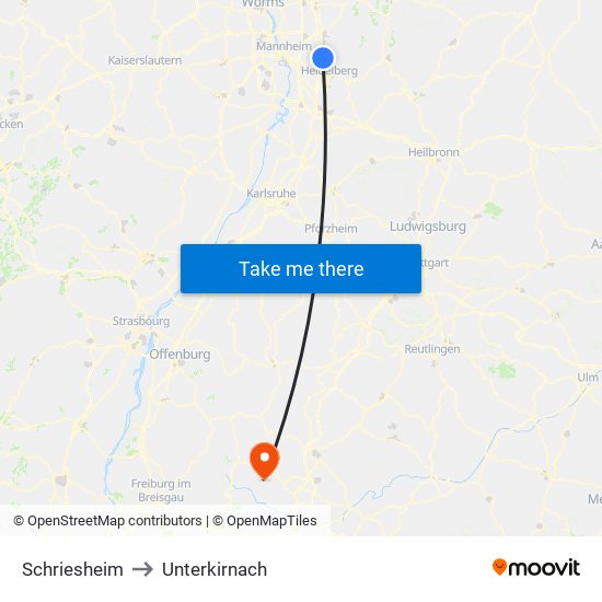 Schriesheim to Unterkirnach map