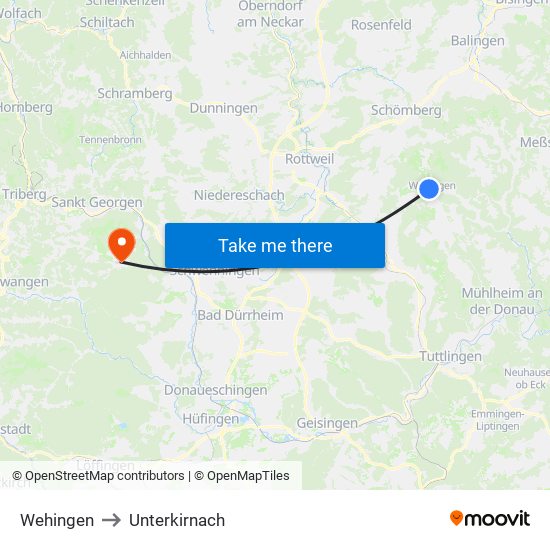 Wehingen to Unterkirnach map