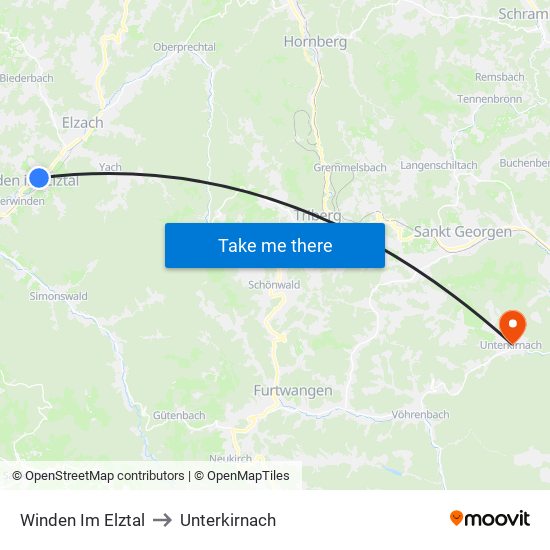 Winden Im Elztal to Unterkirnach map