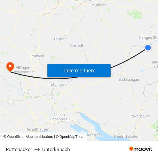 Rottenacker to Unterkirnach map