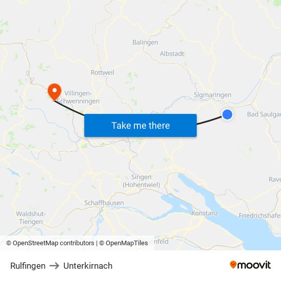 Rulfingen to Unterkirnach map