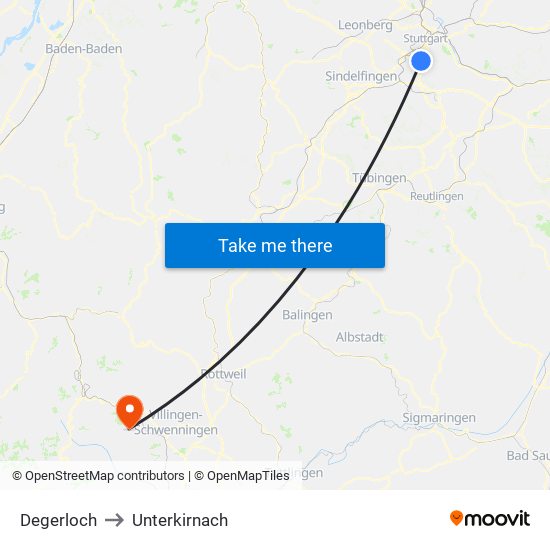 Degerloch to Unterkirnach map