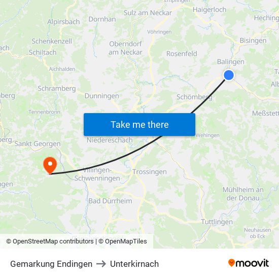 Gemarkung Endingen to Unterkirnach map