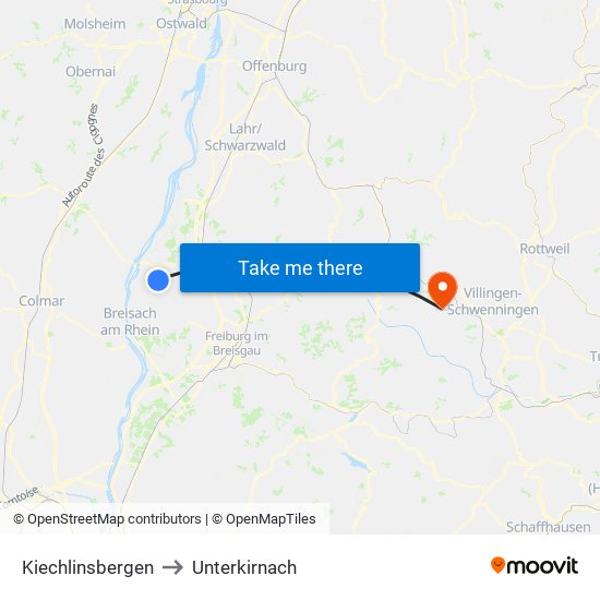 Kiechlinsbergen to Unterkirnach map