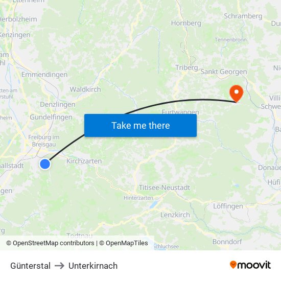 Günterstal to Unterkirnach map