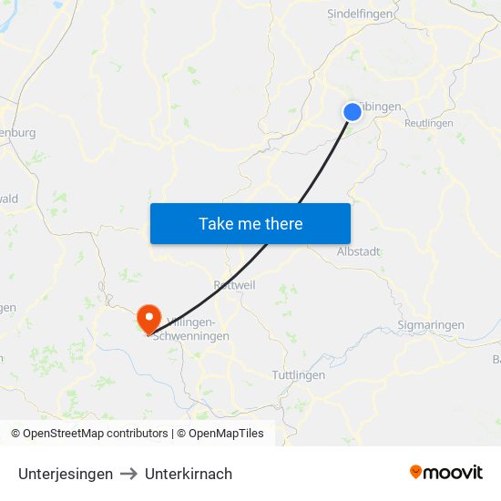 Unterjesingen to Unterkirnach map