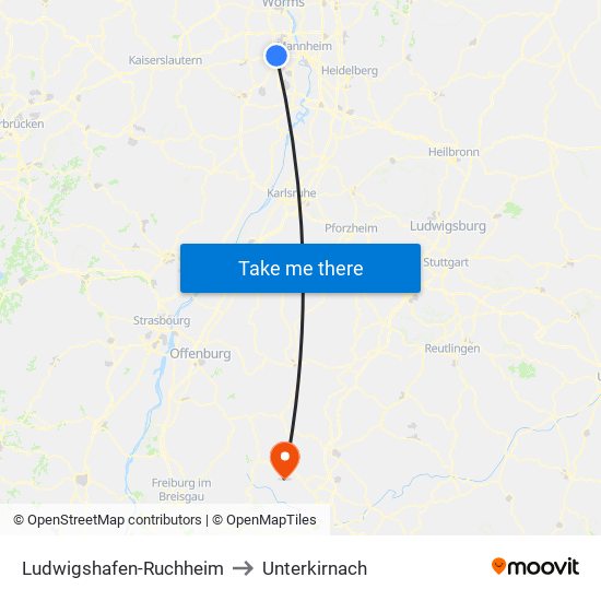 Ludwigshafen-Ruchheim to Unterkirnach map