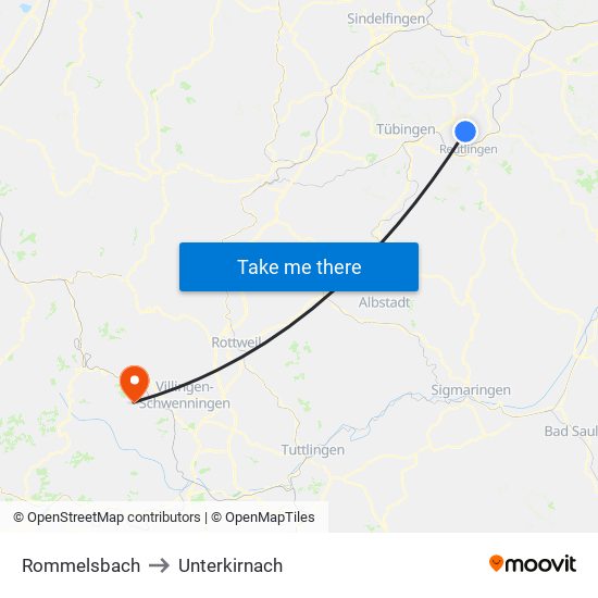 Rommelsbach to Unterkirnach map