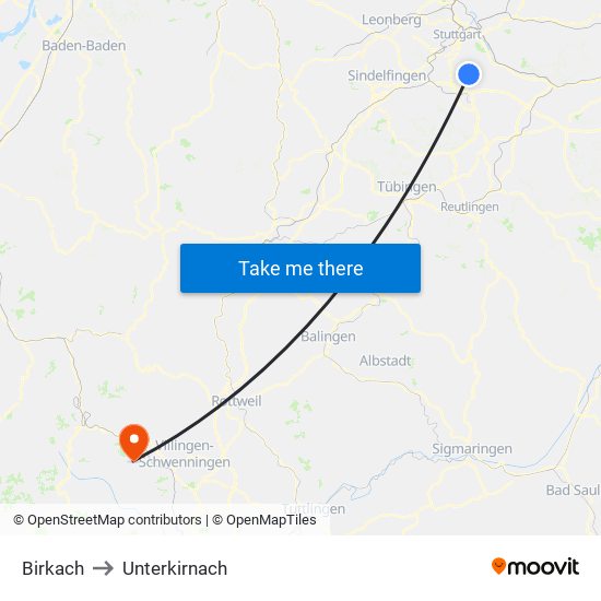 Birkach to Unterkirnach map