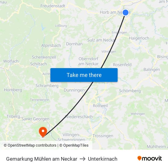 Gemarkung Mühlen am Neckar to Unterkirnach map