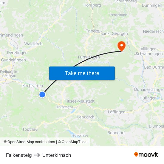 Falkensteig to Unterkirnach map