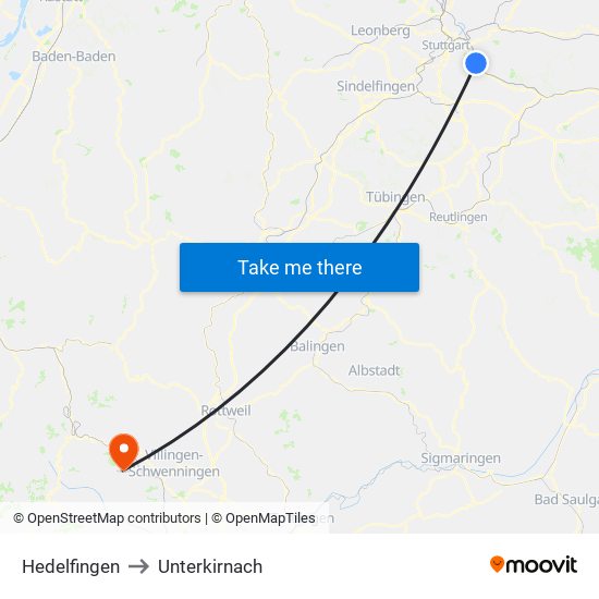 Hedelfingen to Unterkirnach map