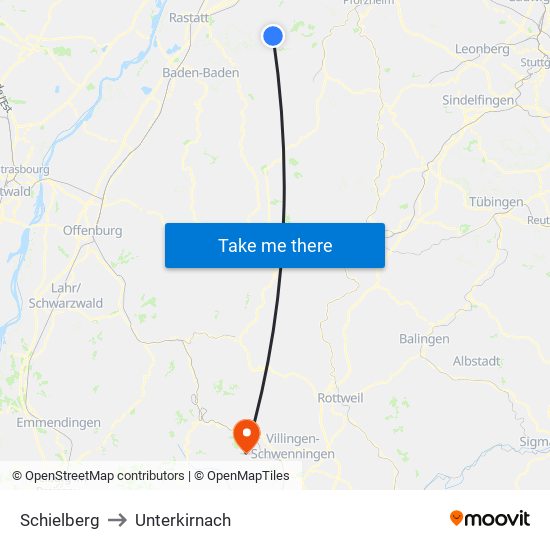 Schielberg to Unterkirnach map