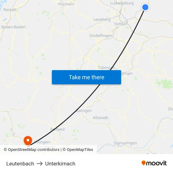 Leutenbach to Unterkirnach map