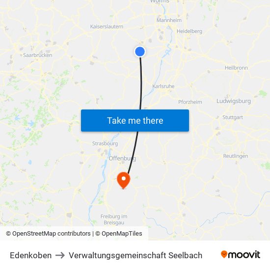 Edenkoben to Verwaltungsgemeinschaft Seelbach map