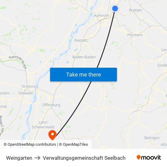 Weingarten to Verwaltungsgemeinschaft Seelbach map