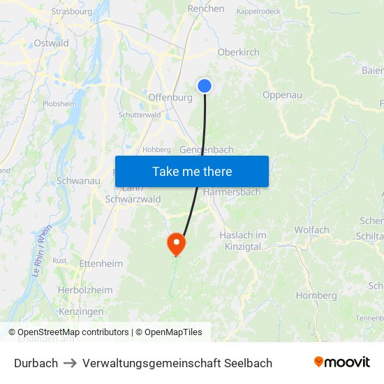 Durbach to Verwaltungsgemeinschaft Seelbach map