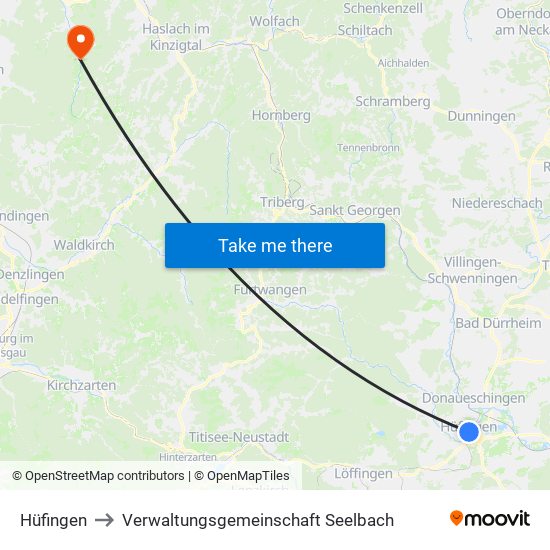 Hüfingen to Verwaltungsgemeinschaft Seelbach map