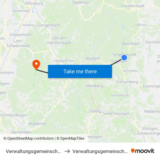 Verwaltungsgemeinschaft Schiltach to Verwaltungsgemeinschaft Seelbach map