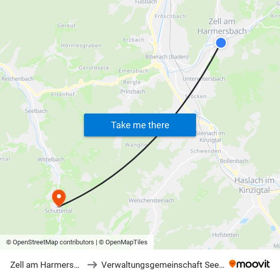 Zell am Harmersbach to Verwaltungsgemeinschaft Seelbach map