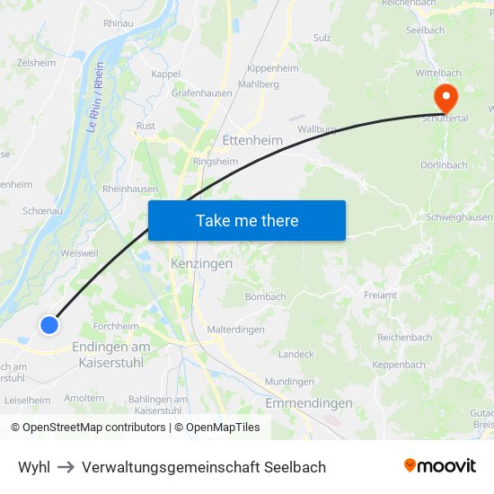 Wyhl to Verwaltungsgemeinschaft Seelbach map