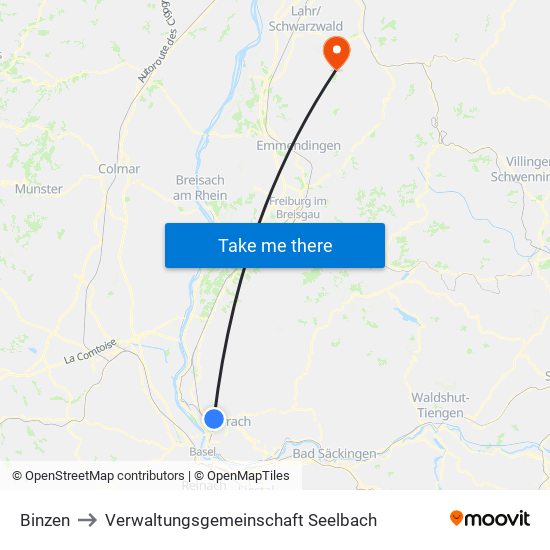 Binzen to Verwaltungsgemeinschaft Seelbach map