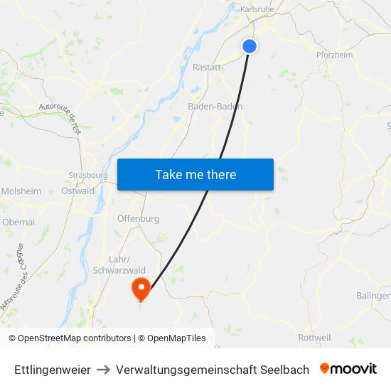 Ettlingenweier to Verwaltungsgemeinschaft Seelbach map