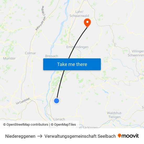 Niedereggenen to Verwaltungsgemeinschaft Seelbach map