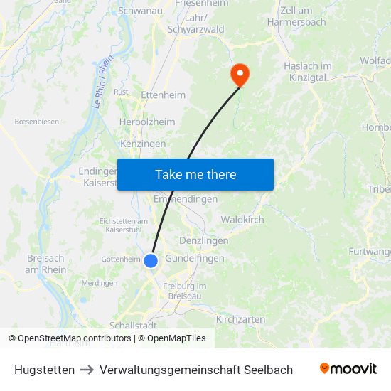 Hugstetten to Verwaltungsgemeinschaft Seelbach map