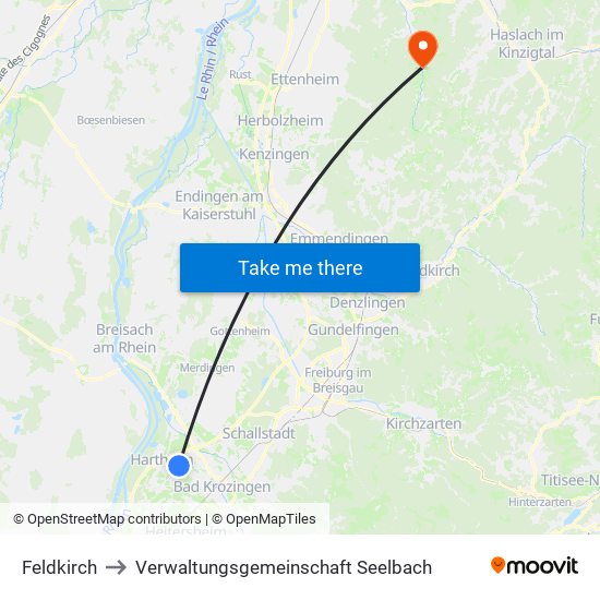 Feldkirch to Verwaltungsgemeinschaft Seelbach map