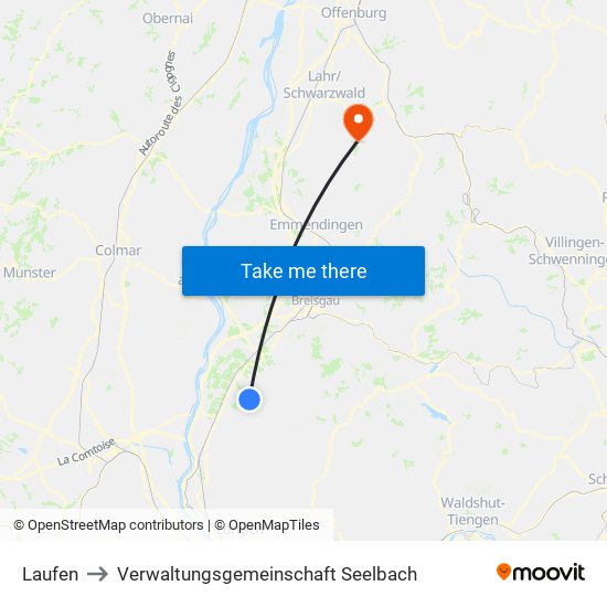 Laufen to Verwaltungsgemeinschaft Seelbach map