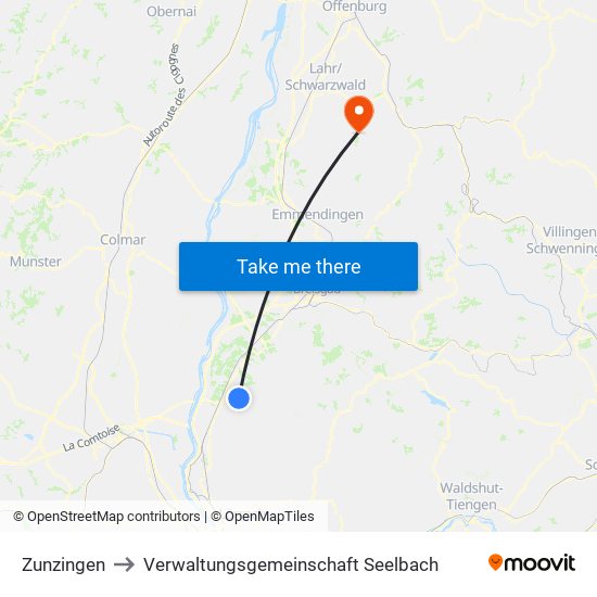 Zunzingen to Verwaltungsgemeinschaft Seelbach map