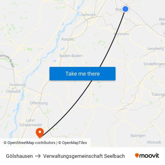 Gölshausen to Verwaltungsgemeinschaft Seelbach map