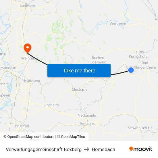 Verwaltungsgemeinschaft Boxberg to Hemsbach map