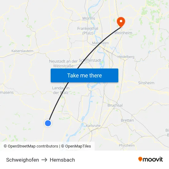 Schweighofen to Hemsbach map