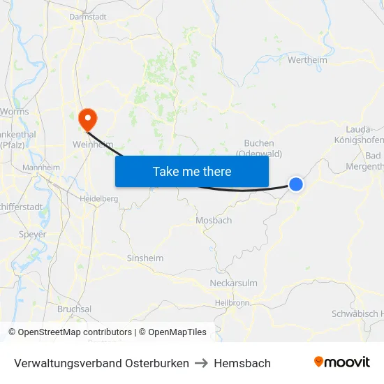 Verwaltungsverband Osterburken to Hemsbach map